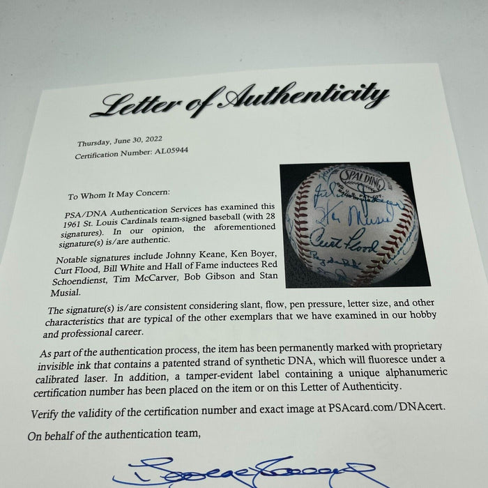 Beautiful 1961 St. Louis Cardinals Team Signed Baseball PSA DNA COA