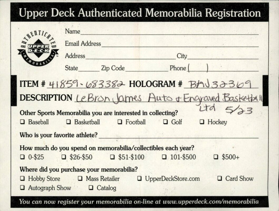 Lebron James First All Star Game Signed NBA Game Basketball Upper Deck UDA #5/23