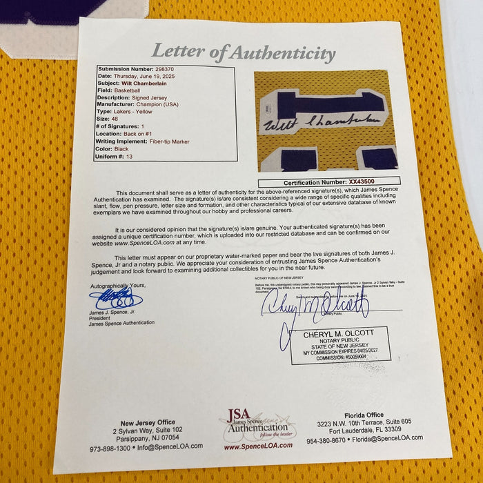 Wilt Chamberlain Signed Authentic Champion Los Angeles Lakers Jersey JSA COA