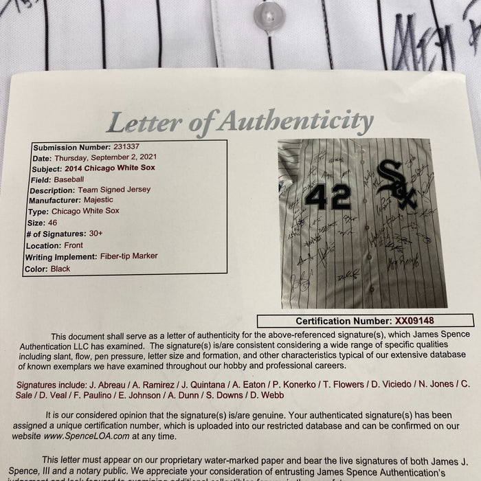 2014 Chicago White Sox Team Signed Jackie Robinson Day Jersey JSA COA & MLB Auth