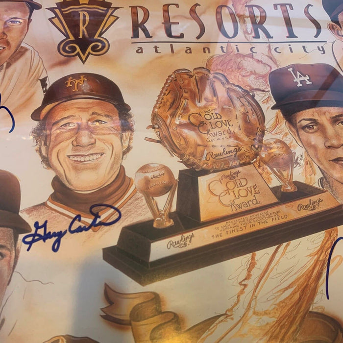 Beautiful Gold Glove Winners Club Signed Large Lithograph With Gary Carter