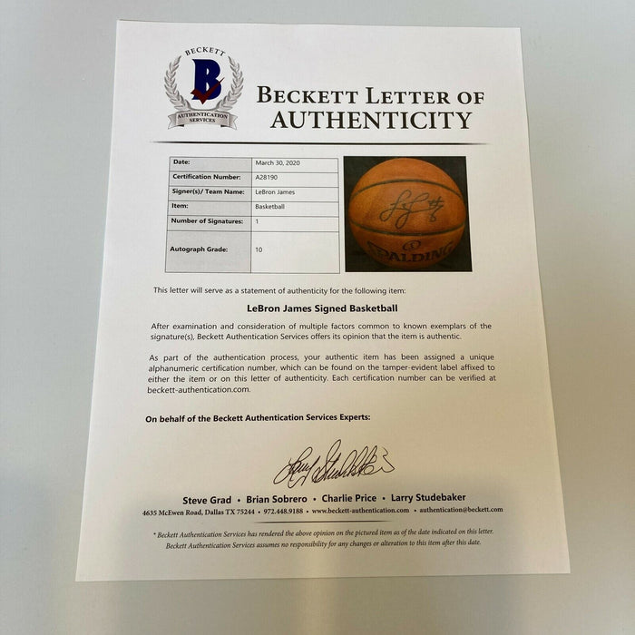 Lebron James Signed Game Used Spalding NBA Game Basketball Beckett GEM MINT 10