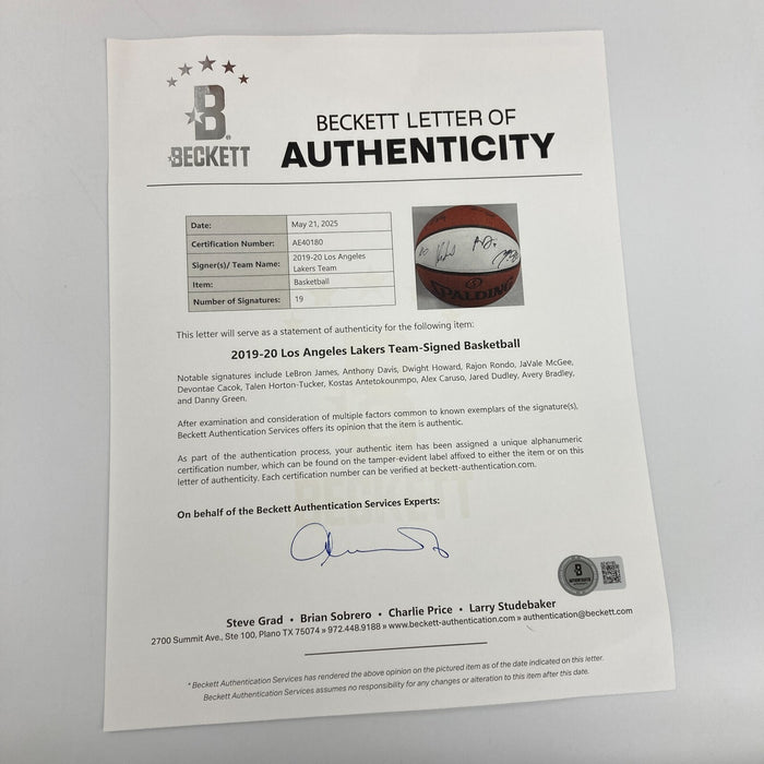 2019-2020 Los Angeles Lakers NBA Champs Team Signed Basketball Lebron James BAS