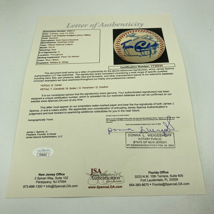 1991 Los Angeles Dodgers Signed Baseball Orel Hershiser Gary Carter JSA COA