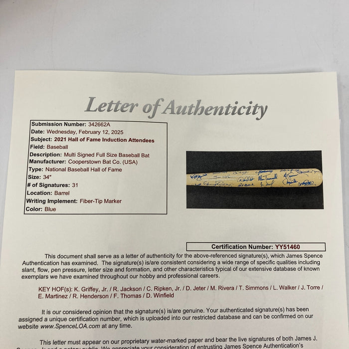 2021 Hall Of Fame Induction Multi Signed Baseball Bat 31 Sigs Derek Jeter JSA