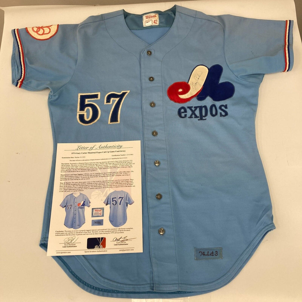 Gary Carter 1974 MLB Debut Rookie Game Used Signed Montreal Expos Jers Showpieces Sports