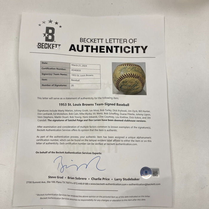 1953 St. Louis Browns Team Signed American League Baseball Beckett COA
