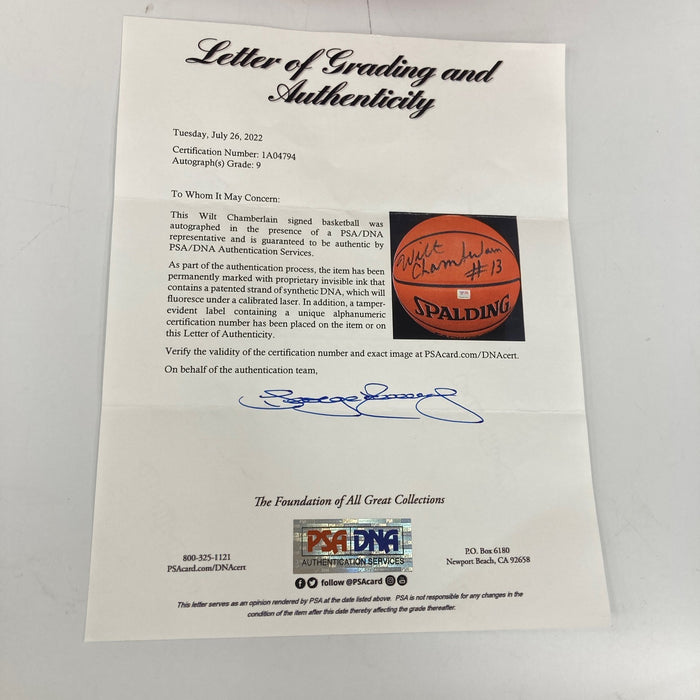Wilt Chamberlain "#13" Signed Spalding NBA Game Basketball PSA DNA Graded 9 MINT
