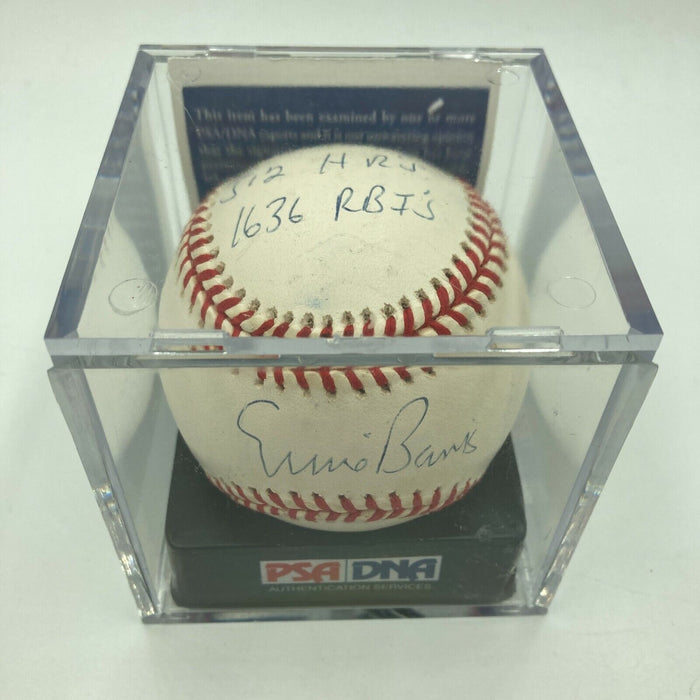 Ernie Banks Signed Autographed Heavily Inscribed STAT Baseball PSA DNA COA