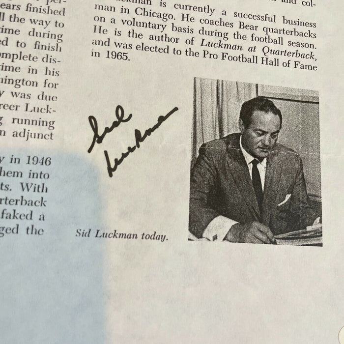 Sid Luckman Signed Autographed Photo With JSA COA