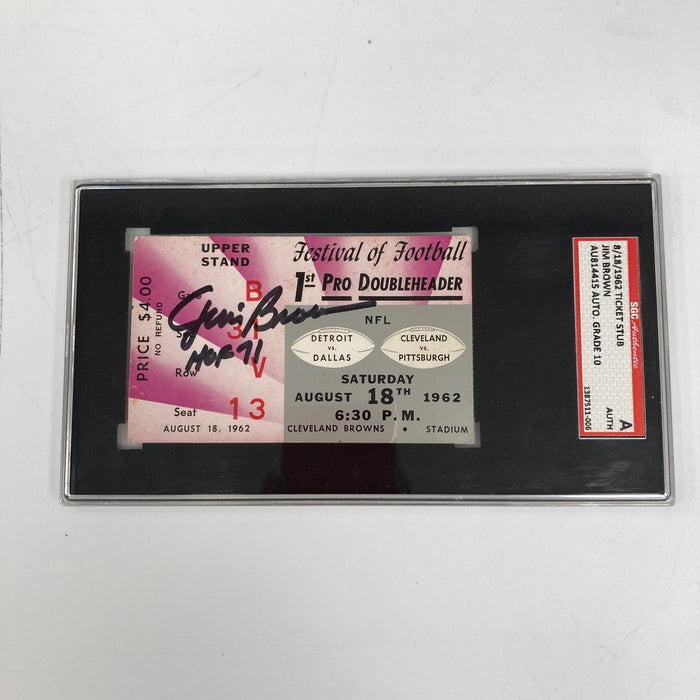 Jim Brown Signed 1962 First Ever Doubleheader Festival of Football Ticket SGC