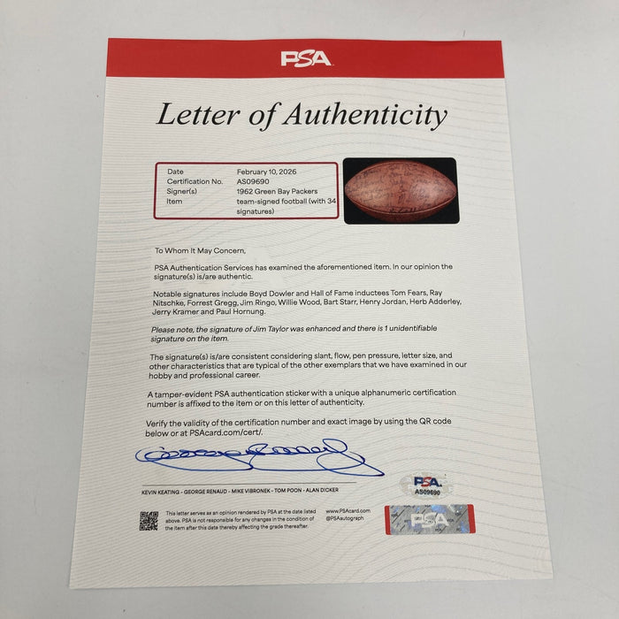 1962 Green Bay Packers NFL Champs Team Signed Football PSA DNA