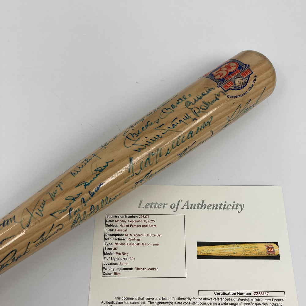 Mickey Mantle Ted Williams Willie Mays Hank Aaron HOF Multi Signed Bat JSA COA