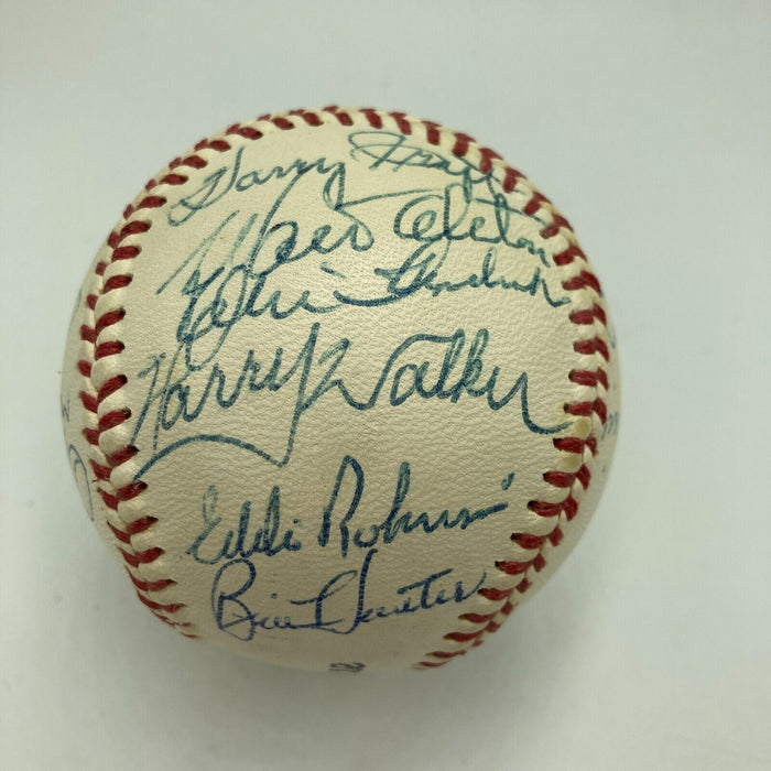 Joe DiMaggio Hank Greenberg Ernie Banks Hall Of Fame Multi Signed Baseball JSA