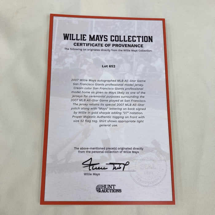 Willie Mays Signed 2007 San Francisco Giants Game Jersey From Mays Estate JSA