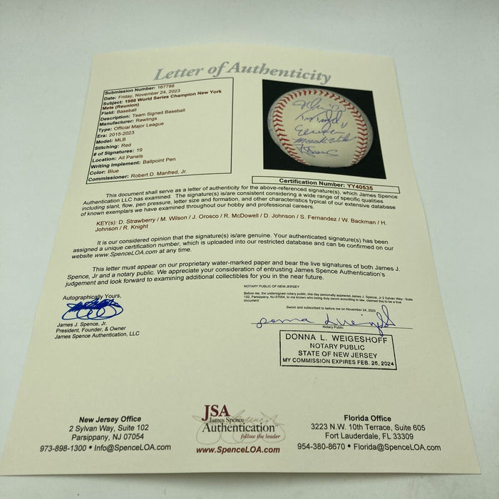 1986 New York Mets World Series Champs Team Signed Major League Baseball JSA COA