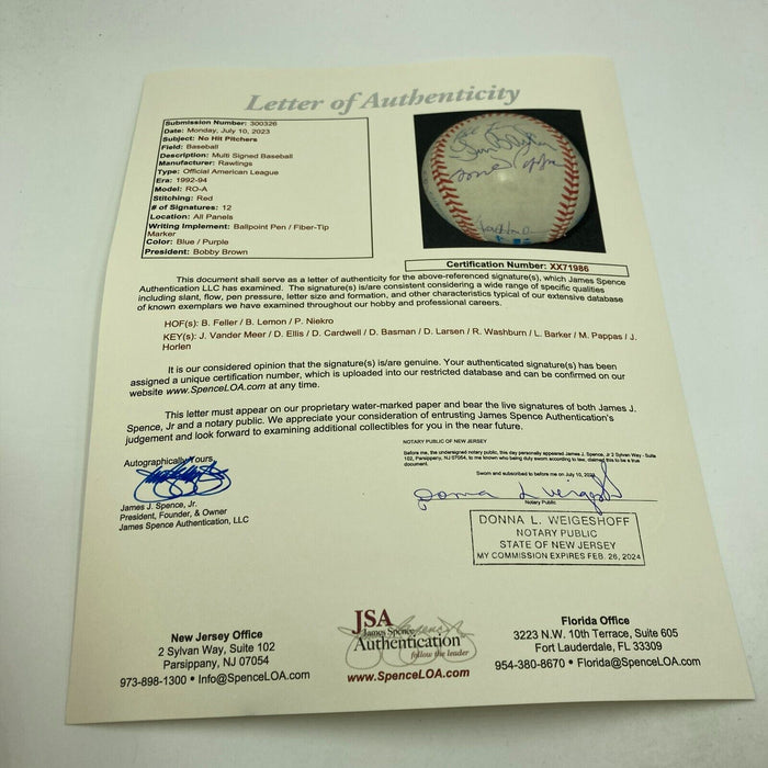 Rare No Hitter Pitchers Multi Signed Baseball 11 Signatures JSA COA