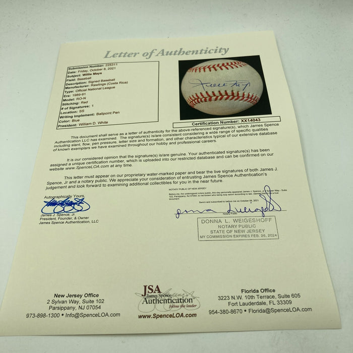 Nice Willie Mays Signed Official National League Baseball JSA COA