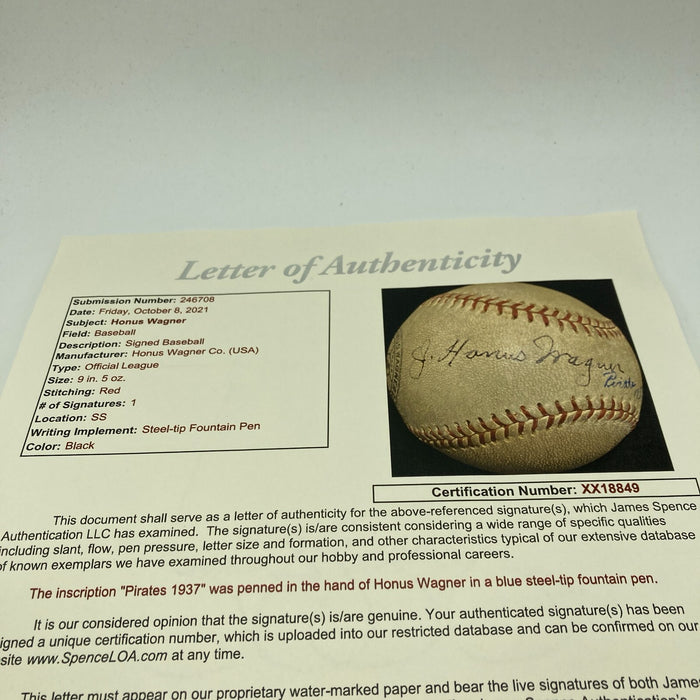 Beautiful Honus Wagner Single Signed Baseball JSA COA