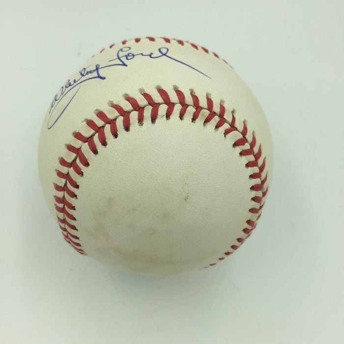 Nice Whitey Ford Signed Official American League Baseball JSA Sticker