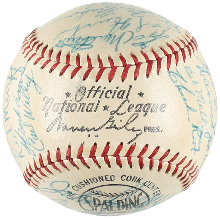 Beautiful 1956 Milwaukee Braves Team Signed NL Giles Baseball Hank Aaron JSA COA