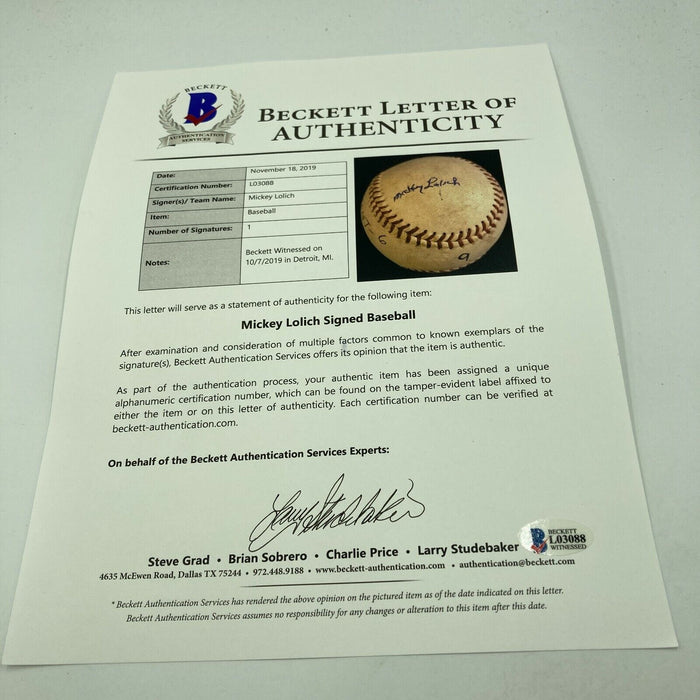 Mickey Lolich Signed Career Win No. 92 Final Out Game Used Baseball Beckett COA