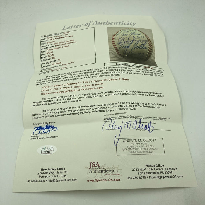 Nolan Ryan Tom Seaver Bob Gibson No Hitter Multi Signed Baseball JSA COA