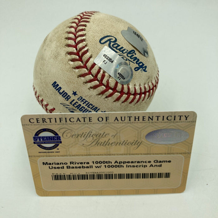 Mariano Rivera 1000th Appearance 5-25-2011 Signed Game Used Baseball Steiner COA