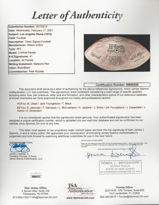 1975 Los Angeles Rams Team Signed Presentation Game Football 41 Sigs JSA COA
