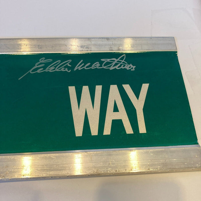 Eddie Mathews Twice Signed 6x30 Street Sign Eddie Mathews Way JSA COA