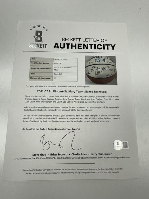 Lebron James 2001-02 St. Vincent St.Mary High School Team Signed Basketball BAS