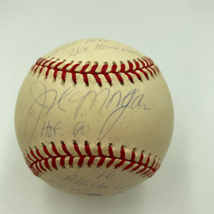 Joe Morgan Signed Heavily Inscribed Career STAT Baseball Reggie Jackson COA