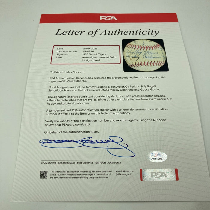 The Finest 1935 Detroit Tigers World Series Champs Team Signed Baseball PSA DNA