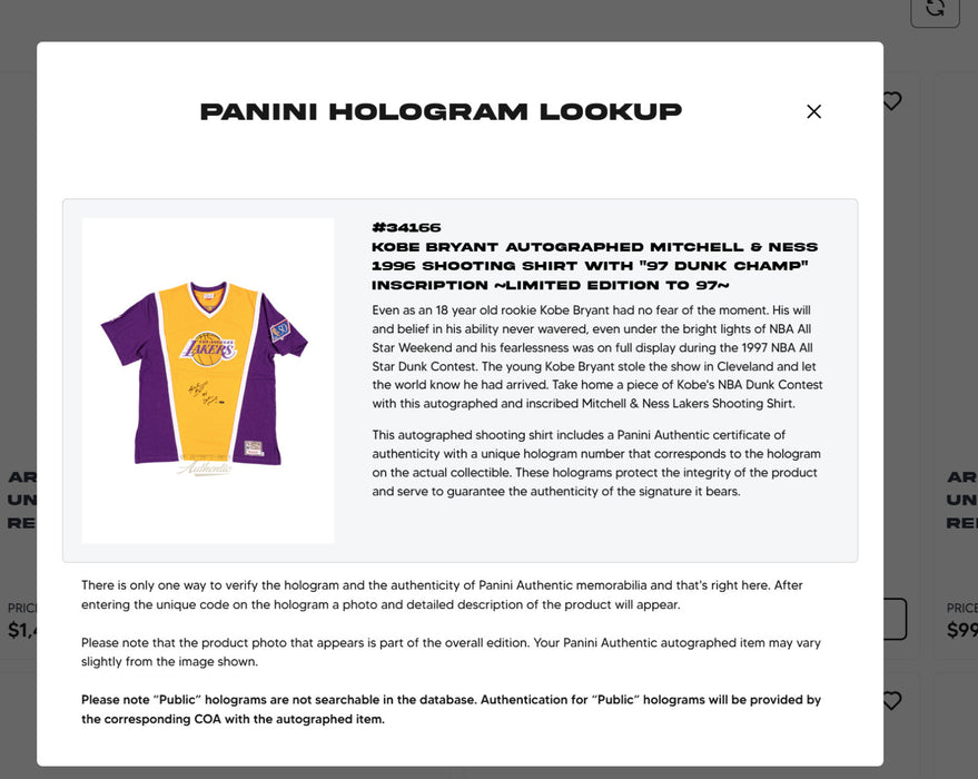 Kobe Bryant "1997 Dunk Champ" Signed Los Angeles Lakers Jersey Panini & Beckett