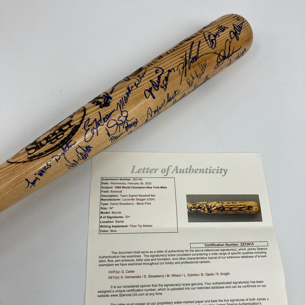 1986 New York Mets W.S. Champs Team Signed Baseball Bat JSA COA