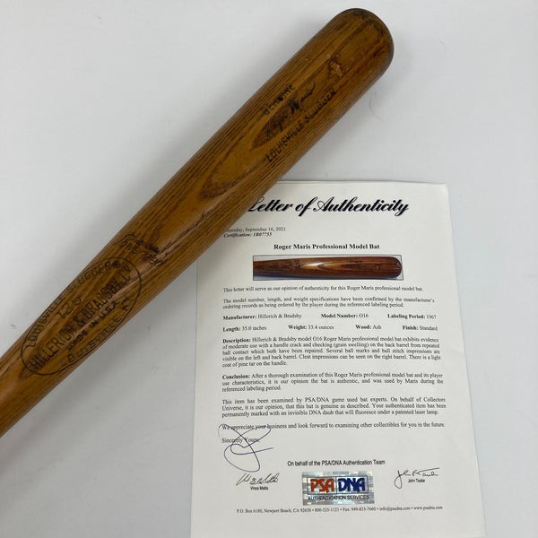 Roger Maris 1967 Championship Season Game Used Baseball Bat PSA DNA COA