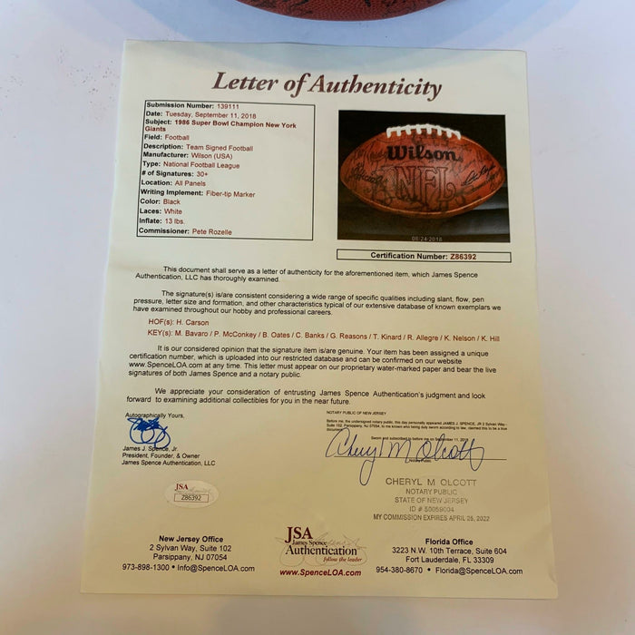 1986 New York Giants Super Bowl Champs Team Signed Wilson NFL Football JSA COA