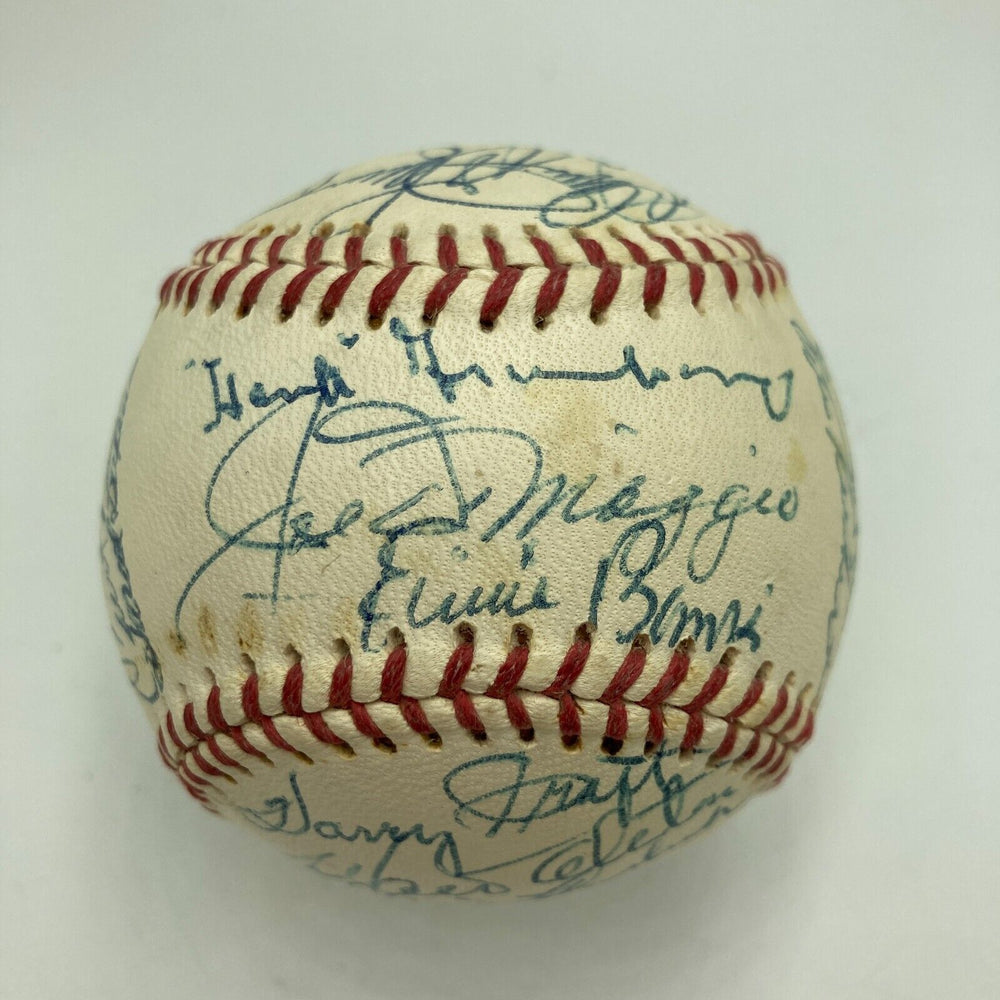 Joe DiMaggio Hank Greenberg Ernie Banks Hall Of Fame Multi Signed Baseball JSA