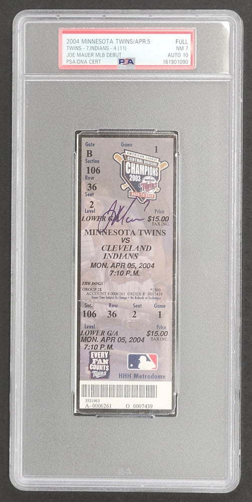 Joe Mauer Signed 2004 MLB Debut Full Ticket PSA Auto 10 Gem Mint April 5, 2004