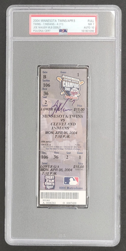 Joe Mauer Signed 2004 MLB Debut Full Ticket PSA Auto 10 Gem Mint April 5, 2004