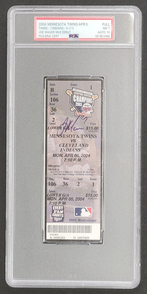 Joe Mauer Signed 2004 MLB Debut Full Ticket PSA Auto 10 Gem Mint April 5, 2004