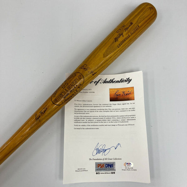 Roger Maris Rookie Era Signed 1958 Mickey Mantle Game Issued Baseball Bat PSA