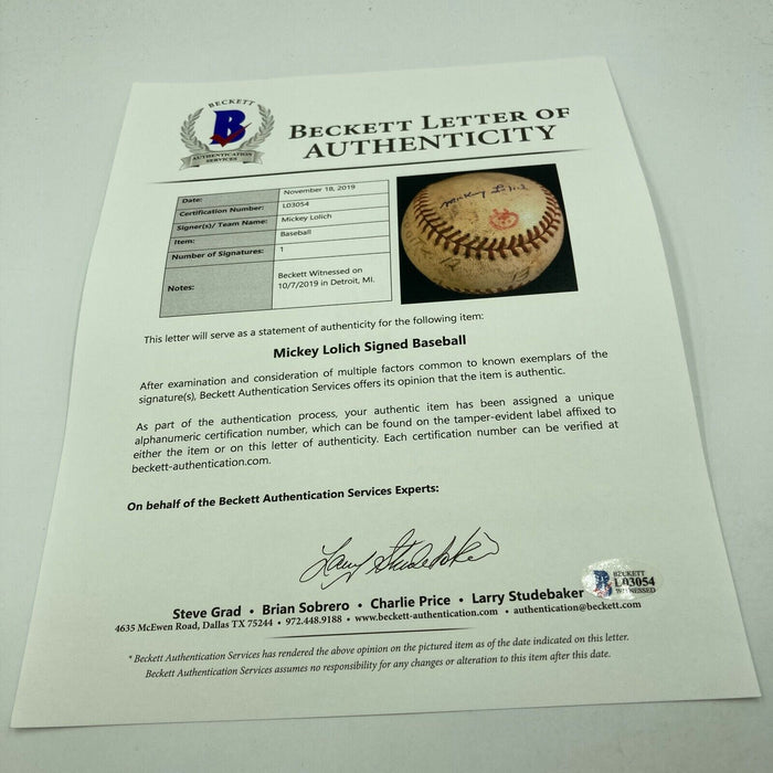Mickey Lolich Signed Career Win No. 129 Final Out Game Used Baseball Beckett COA