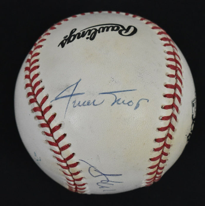 Hank Aaron Willie Mays 3,000 Hit 500 Home Run Signed Baseball JSA COA