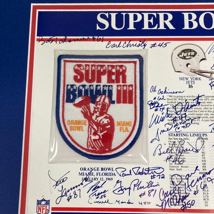 1968 New York Jets Super Bowl Champs Team Signed Commemorative Patch JSA COA