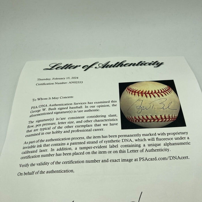 President George W. Bush Signed American League Baseball PSA DNA COA