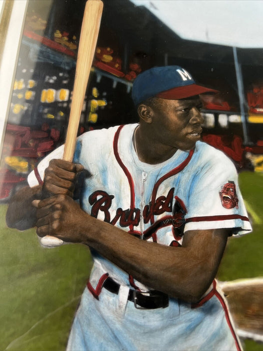 Magnificent Hank Aaron Original Art Oil Painting Hung In Hank Aaron's Office