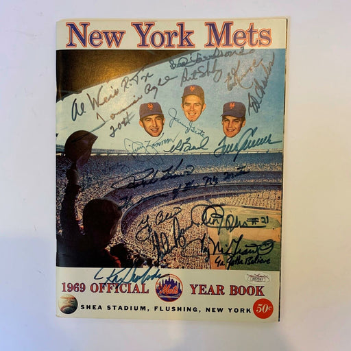 1969 NY Mets World Series Champs Team Signed Yearbook Nolan Ryan Tom Seaver JSA