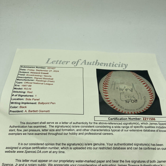 Howard Cosell Single Signed Official National League Baseball JSA COA RARE