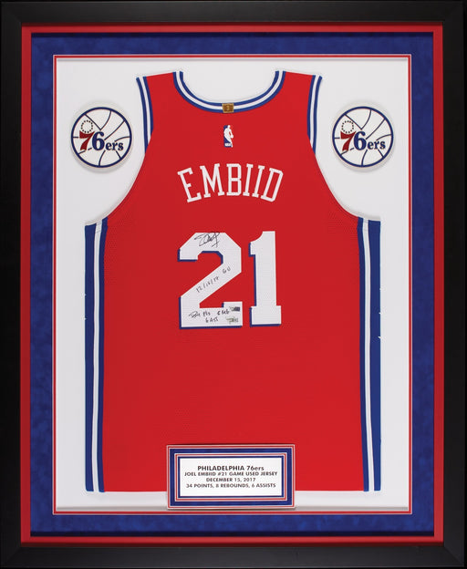 Joel Embiid Signed 2017 Rookie Game Used Philadelphia 76ers Jersey Fanatics COA